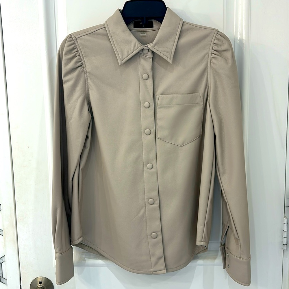 Tahari vegan leather button up